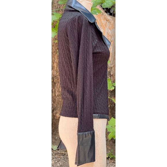 Amazing Michelle Nicole Leather Collar & Cuffs Zip Up Cardigan Shirt - M - Picture 2 of 6